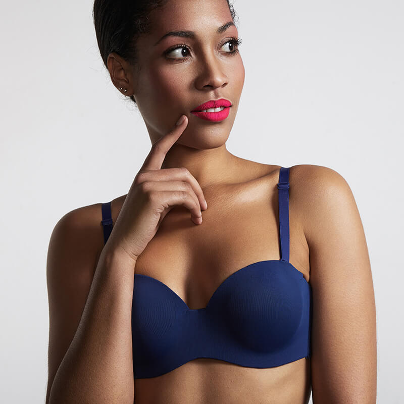 Woman in a dark blue bra